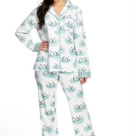 Munki Munki White & Blue Penguin Snow Striped Pajama Long Sleeve Pants Set - Picture 14 of 15